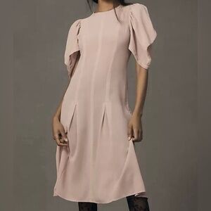 Anthropologie Blush Midi Dress with Puff Sleeves